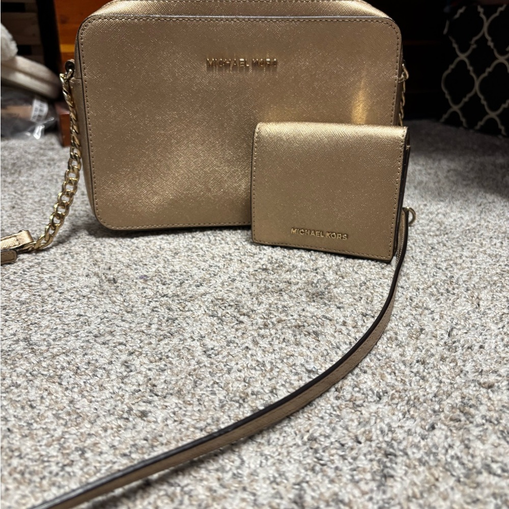 Michael Kors Shimmering Gold Crossbody Bag and Wallet